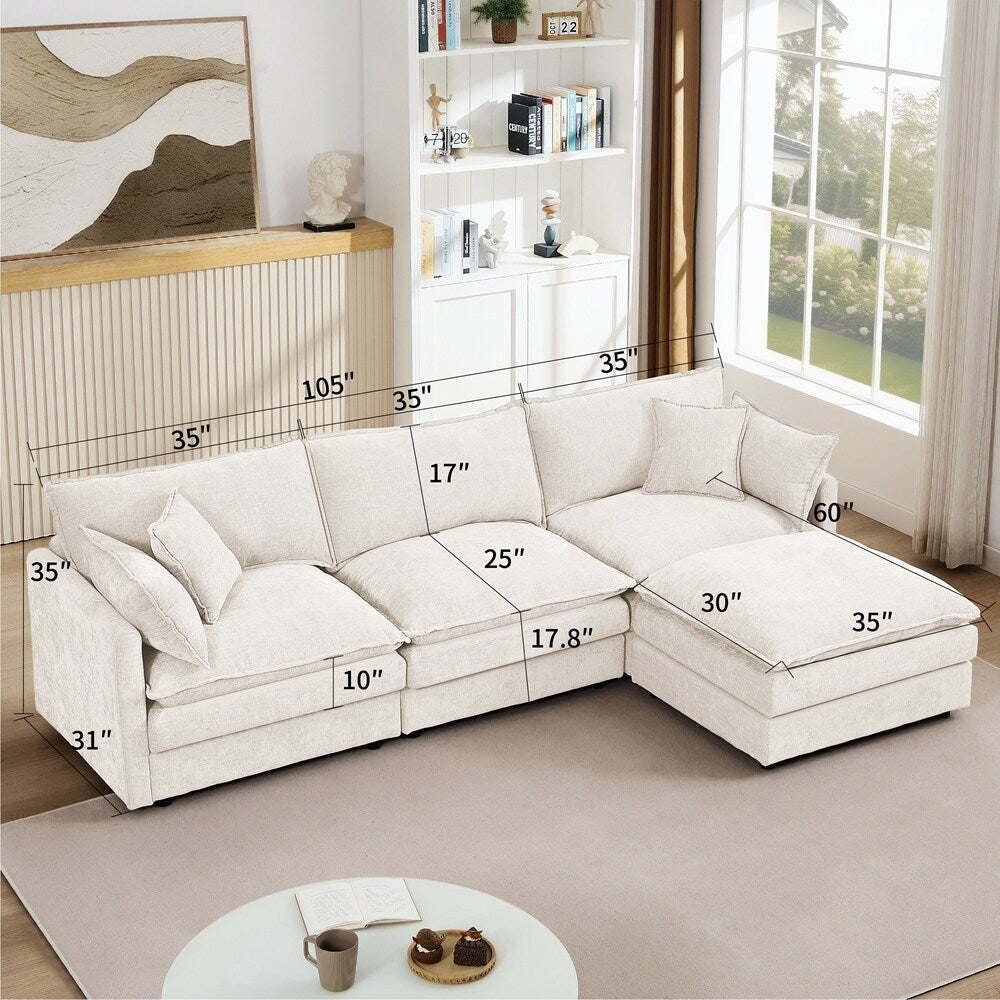 Canapé 3 places confortable en forme de nuage avec pouf amovible