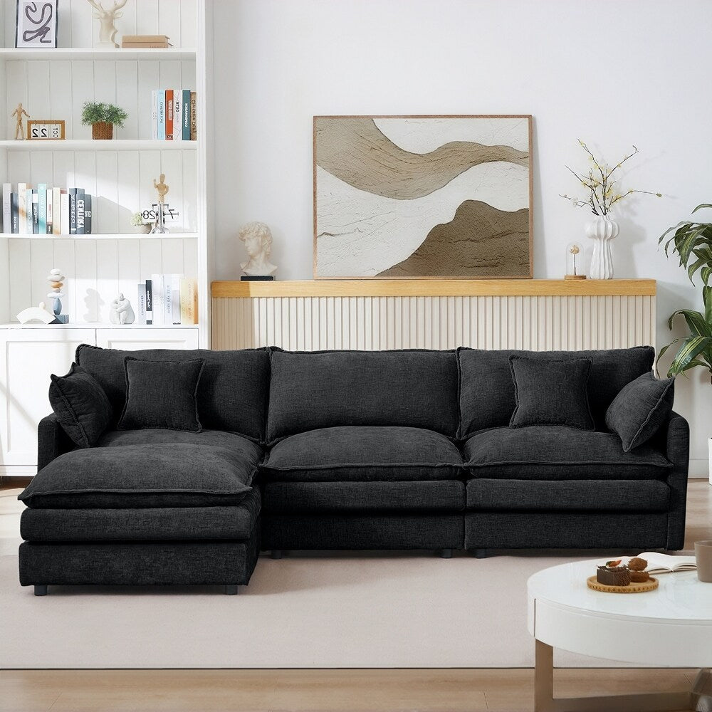 Canapé 3 places confortable en forme de nuage avec pouf amovible