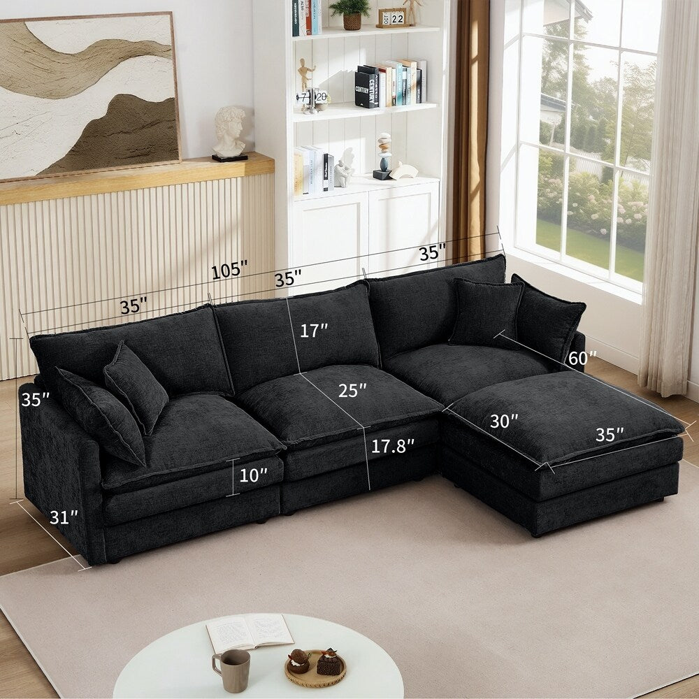Canapé 3 places confortable en forme de nuage avec pouf amovible
