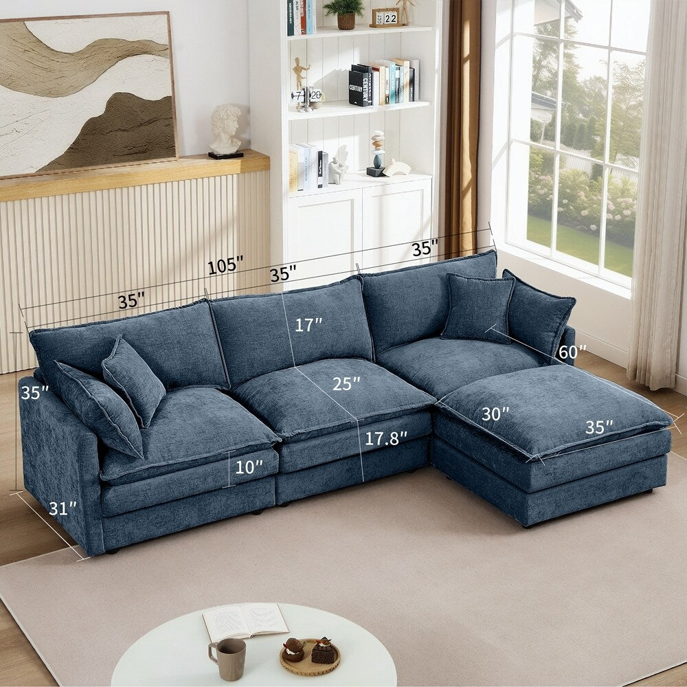 Canapé 3 places confortable en forme de nuage avec pouf amovible