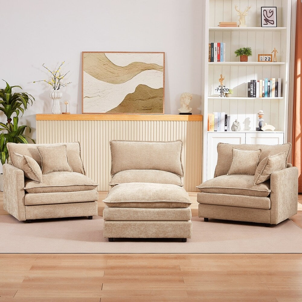 Canapé 3 places confortable en forme de nuage avec pouf amovible