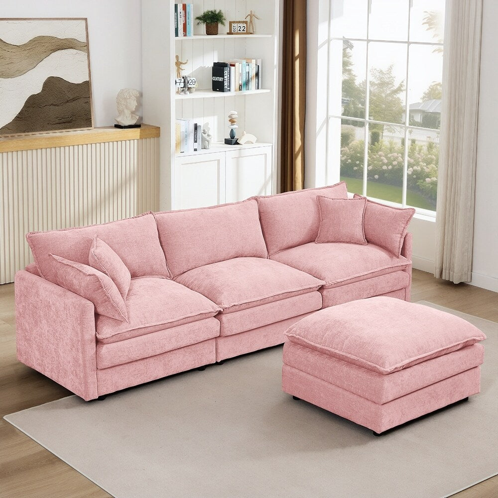 Canapé 3 places confortable en forme de nuage avec pouf amovible