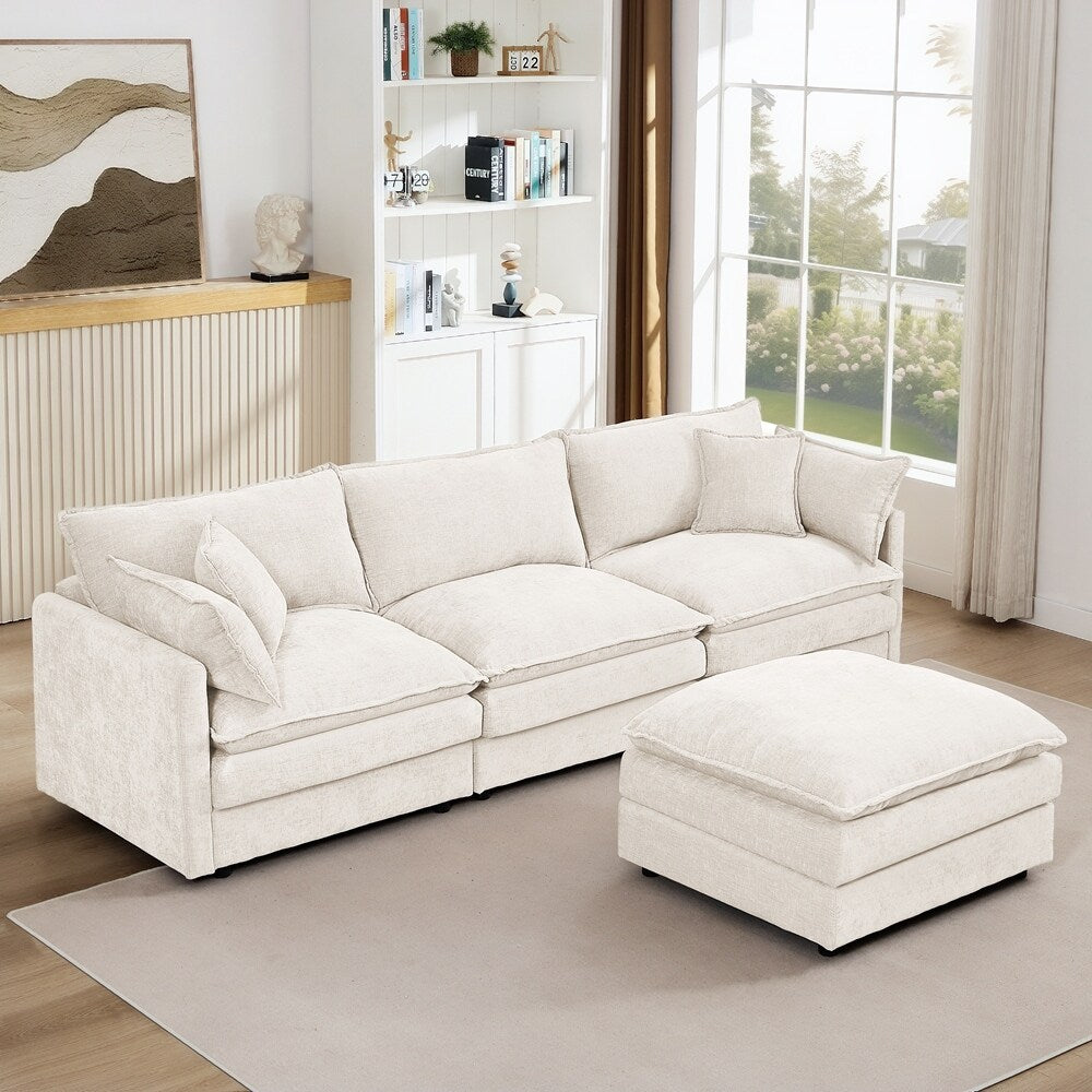 Canapé 3 places confortable en forme de nuage avec pouf amovible
