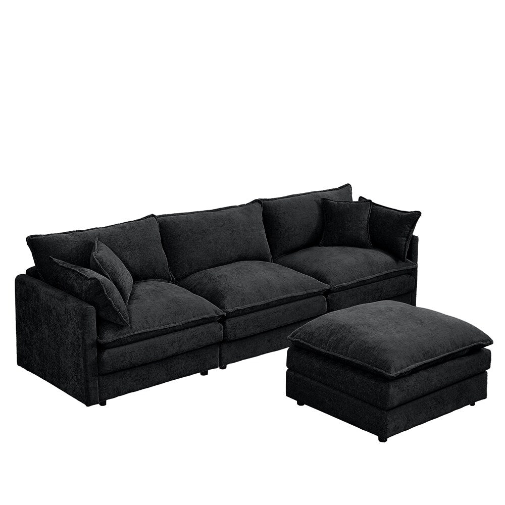 Canapé 3 places confortable en forme de nuage avec pouf amovible