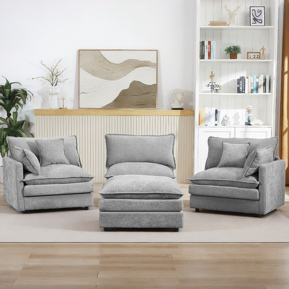 Canapé 3 places confortable en forme de nuage avec pouf amovible