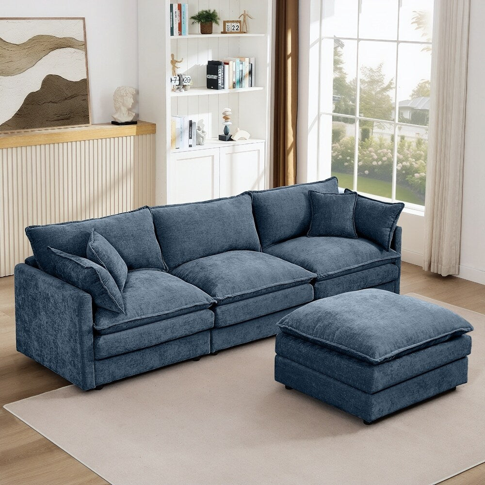 Canapé 3 places confortable en forme de nuage avec pouf amovible