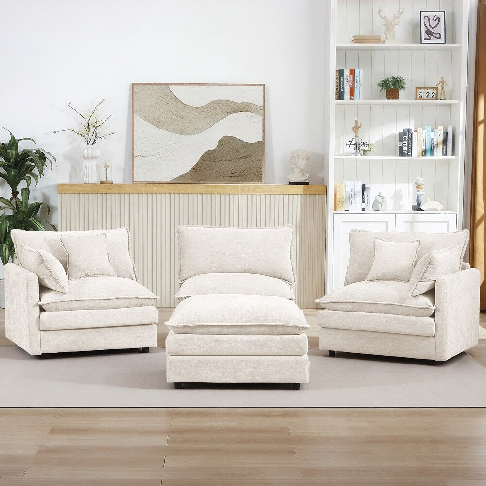 Canapé 3 places confortable en forme de nuage avec pouf amovible