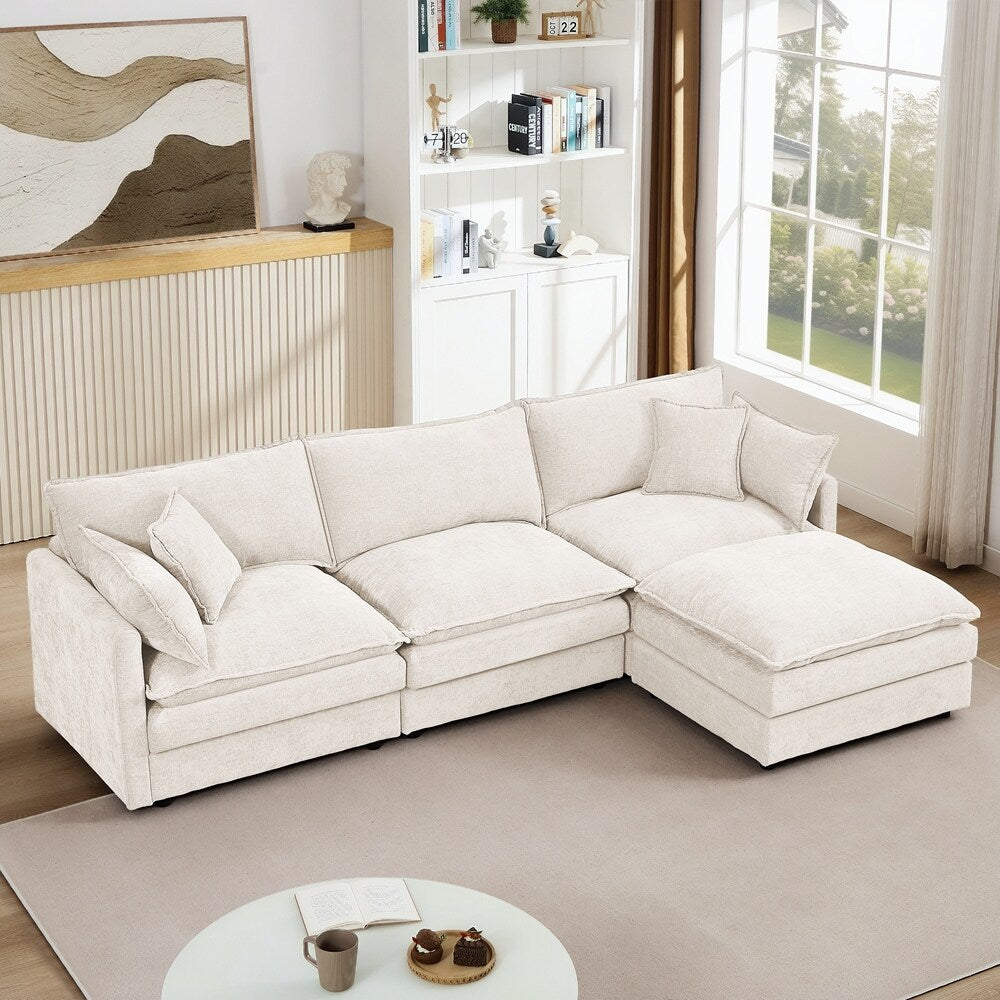 Canapé 3 places confortable en forme de nuage avec pouf amovible