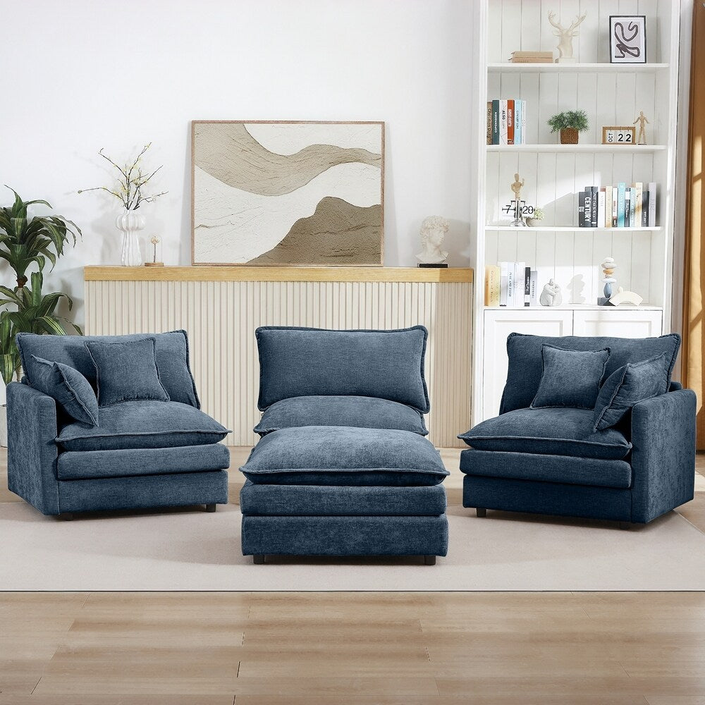Canapé 3 places confortable en forme de nuage avec pouf amovible
