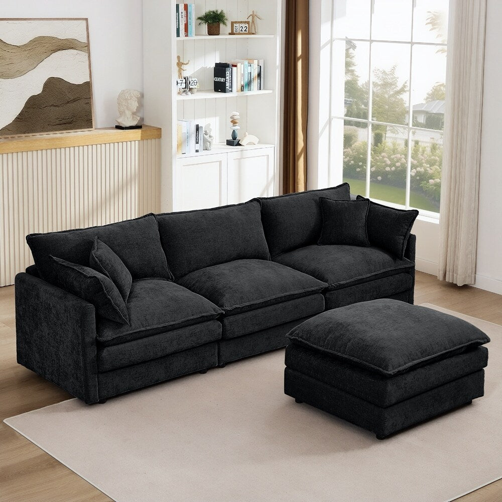 Canapé 3 places confortable en forme de nuage avec pouf amovible