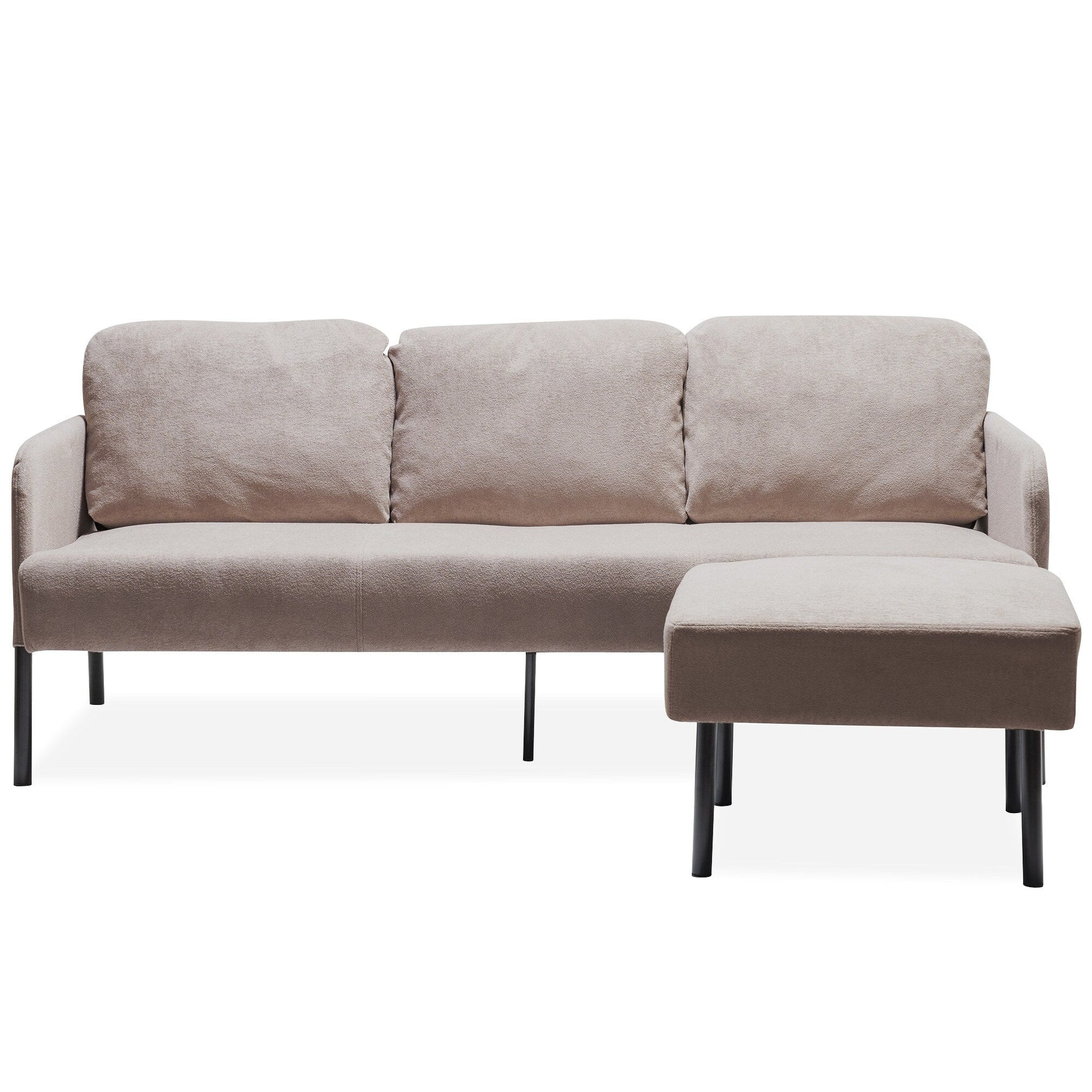 Canapé 3 places en forme de L en tissu polyester avec pouf, canapé moderne recouvert de tissu, canapé confortable et compact pour petit espace.