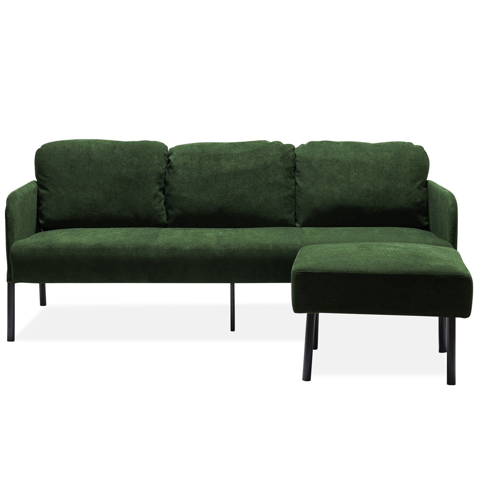 Canapé 3 places en forme de L en tissu polyester avec pouf, canapé moderne recouvert de tissu, canapé confortable et compact pour petit espace.
