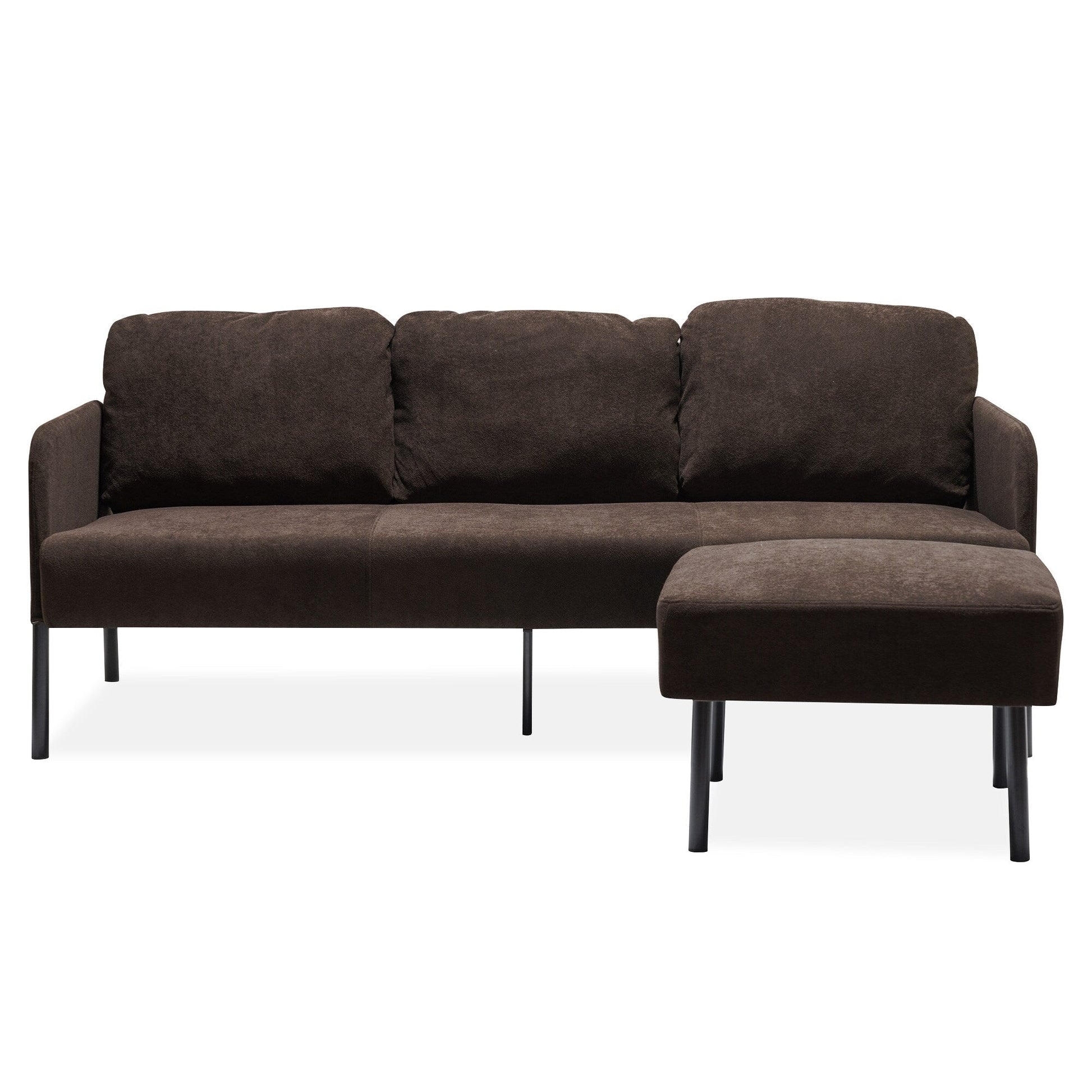 Canapé 3 places en forme de L en tissu polyester avec pouf, canapé moderne recouvert de tissu, canapé confortable et compact pour petit espace.