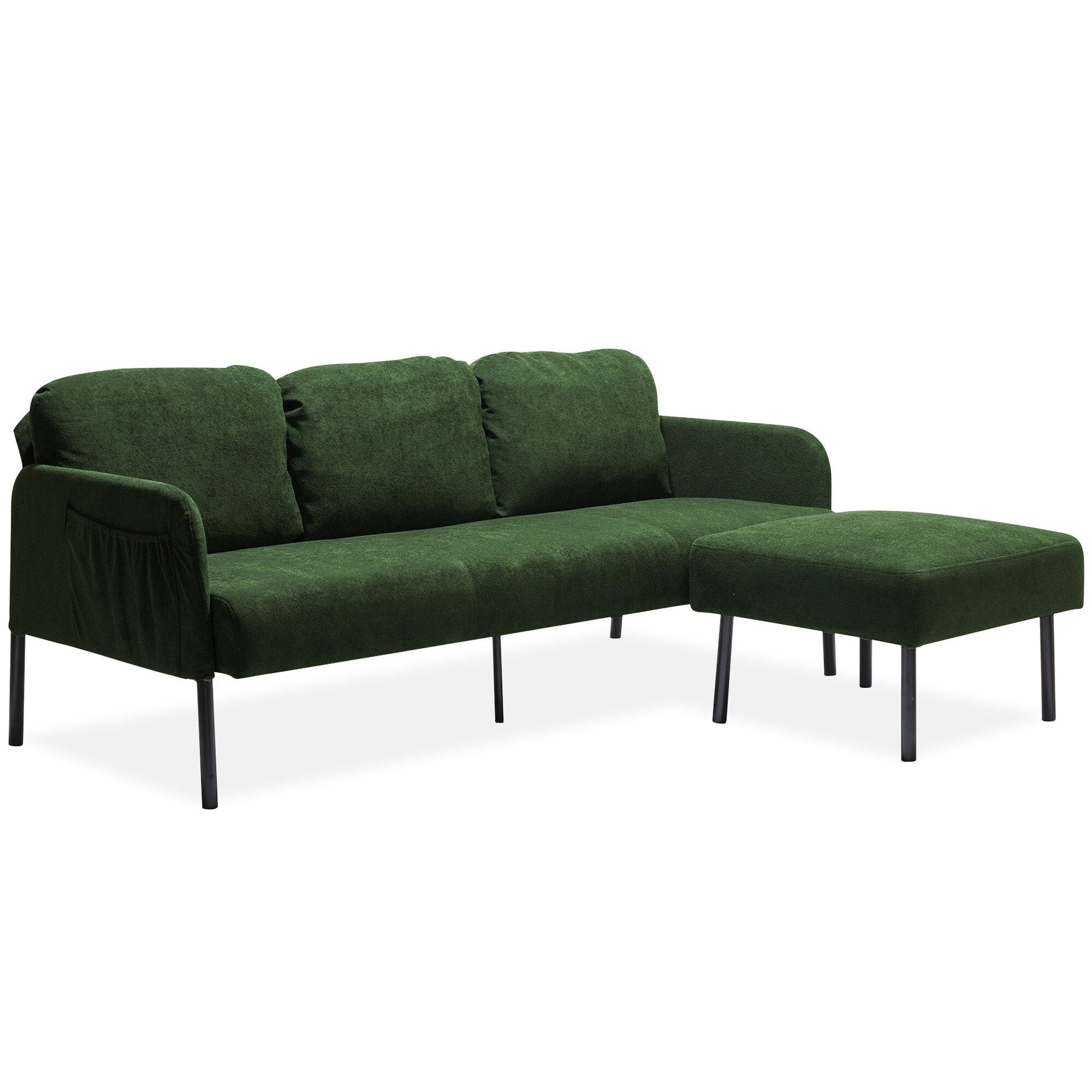 Canapé 3 places en forme de L en tissu polyester avec pouf, canapé moderne recouvert de tissu, canapé confortable et compact pour petit espace.