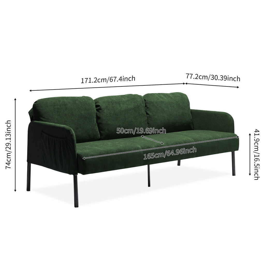 Canapé 3 places en tissu polyester, canapé moderne recouvert de tissu, canapé confortable et compact pour salon, chambre à coucher ou bureau.