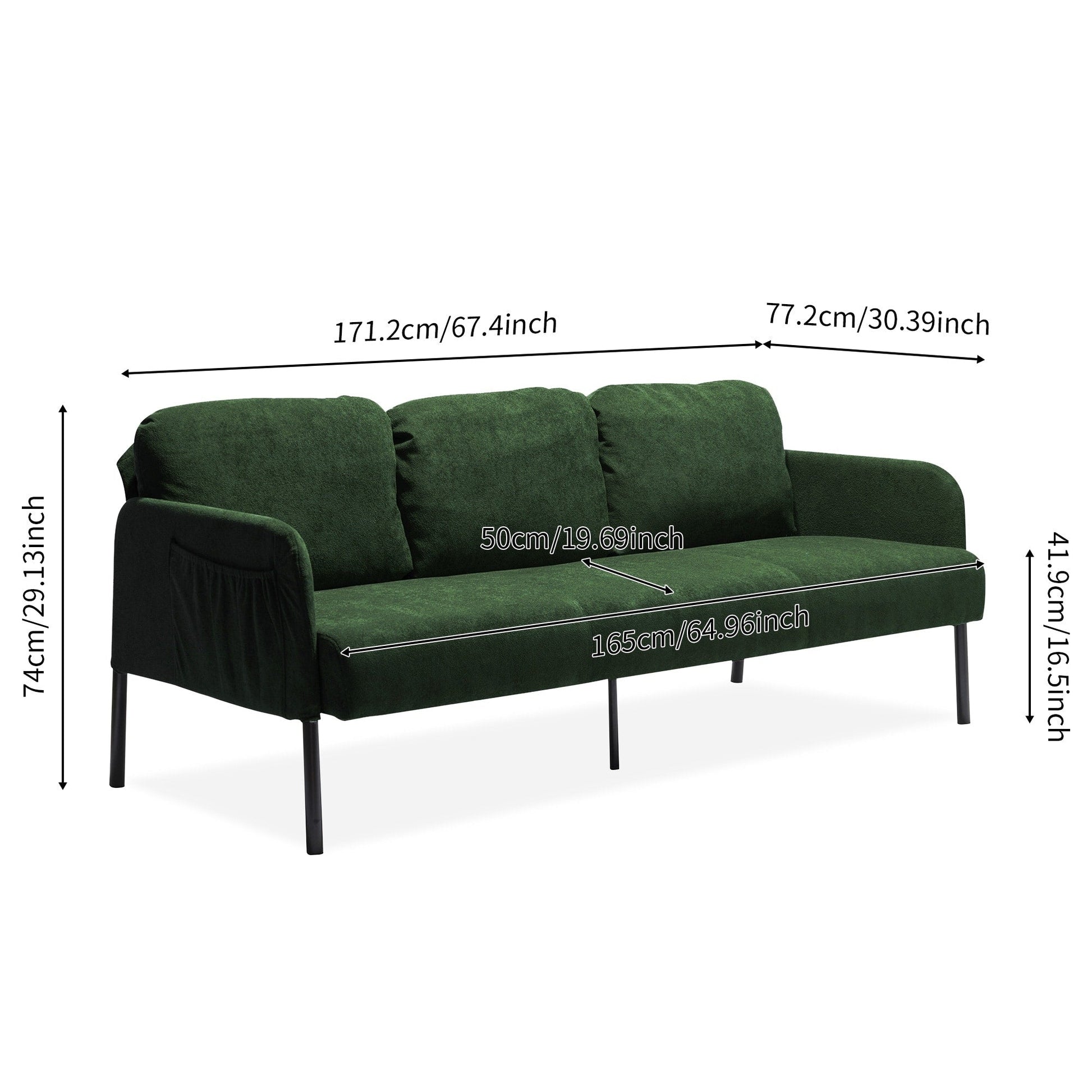 Canapé 3 places en tissu polyester, canapé moderne recouvert de tissu, canapé confortable et compact pour salon, chambre à coucher ou bureau.