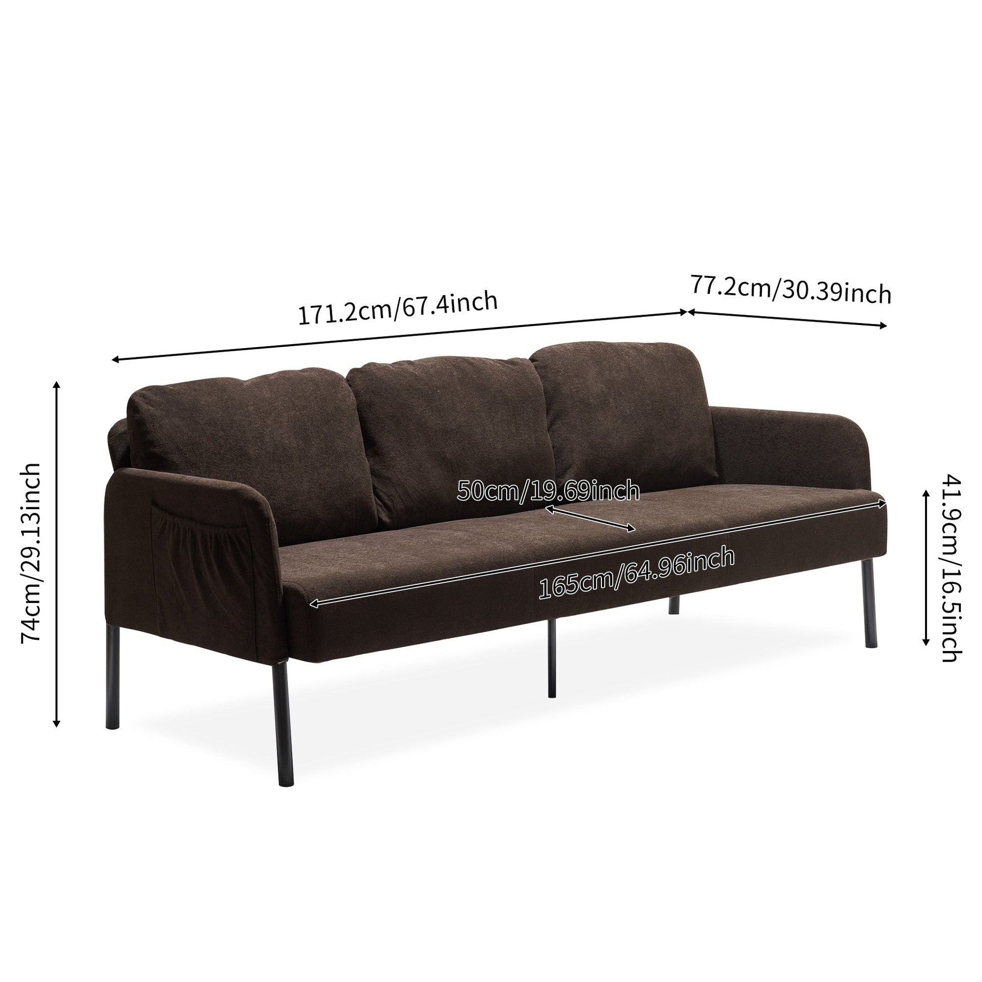 Canapé 3 places en tissu polyester, canapé moderne recouvert de tissu, canapé confortable et compact pour salon, chambre à coucher ou bureau.