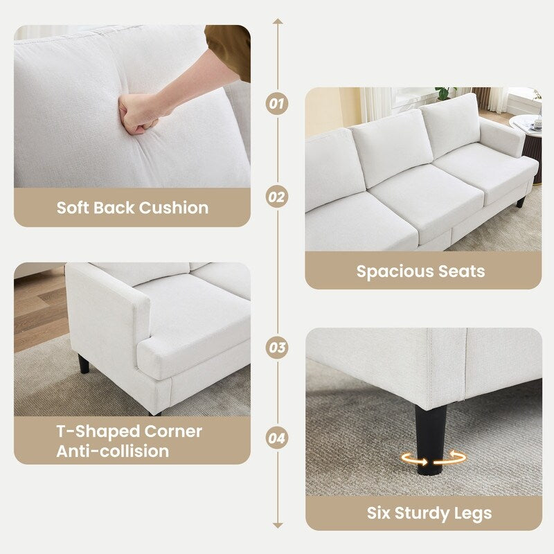 Canapé 3 places - Tissu respirant, accoudoirs confortables et pieds robustes