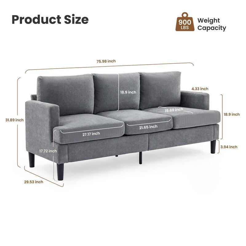 Canapé 3 places - Tissu respirant, accoudoirs confortables et pieds robustes