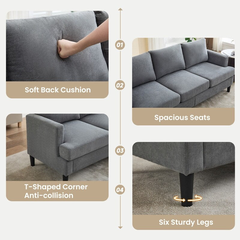 Canapé 3 places - Tissu respirant, accoudoirs confortables et pieds robustes
