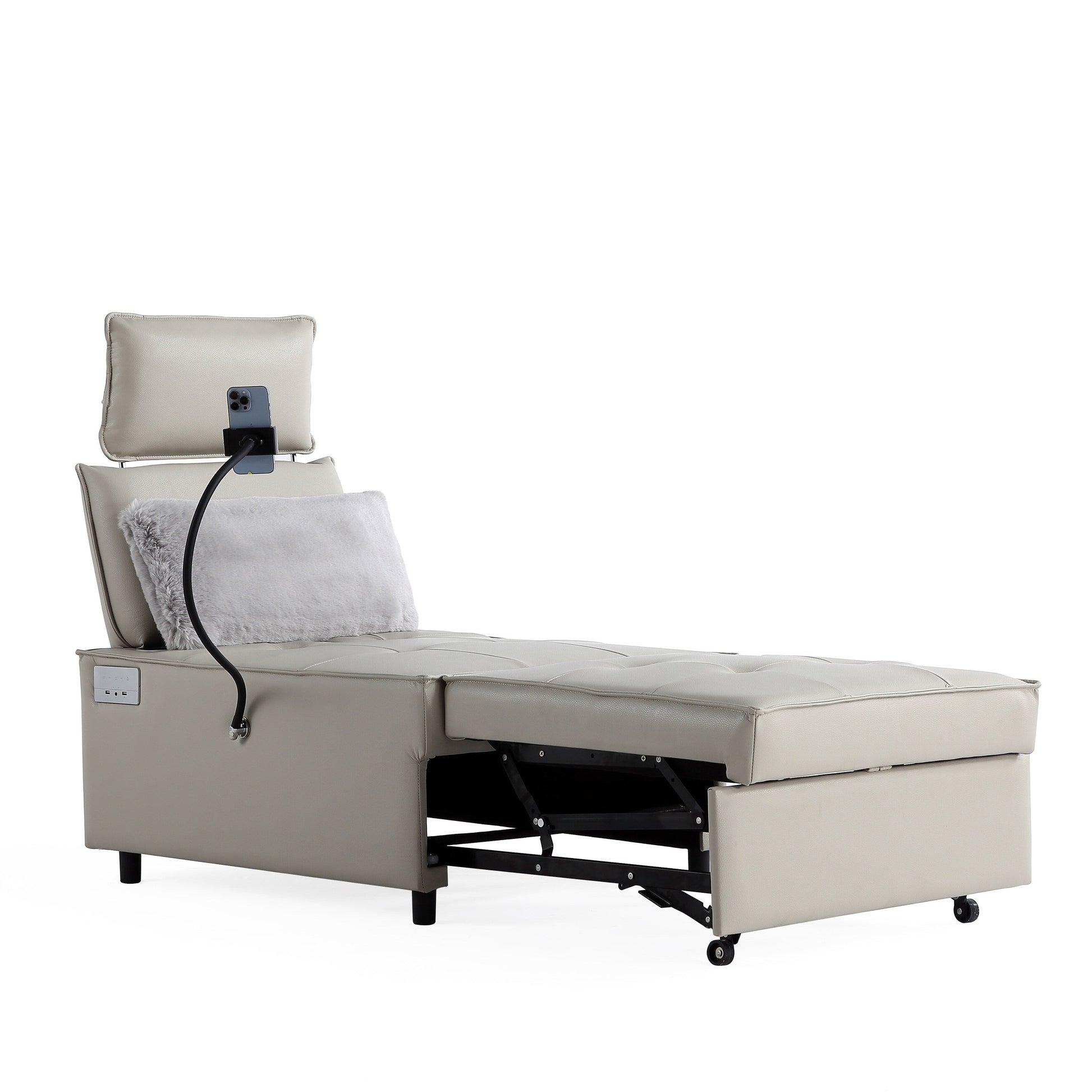 3-in-1 Convertible Chair Bed Adjustable Sofa Reclining Lounge with Bluetooth Speakers, USB Ports and Soft Pillow