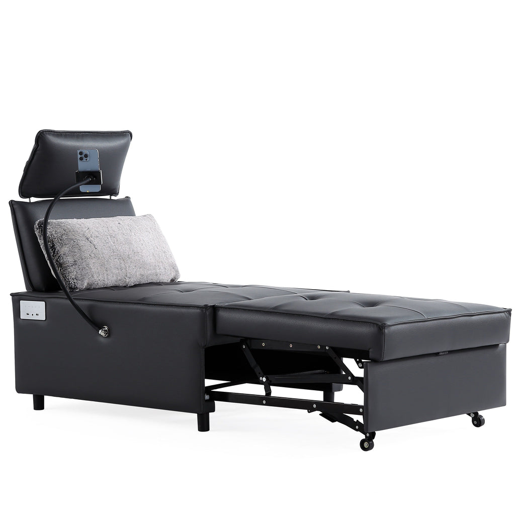 3-in-1 Convertible Chair Bed Adjustable Sofa Reclining Lounge with Bluetooth Speakers, USB Ports and Soft Pillow