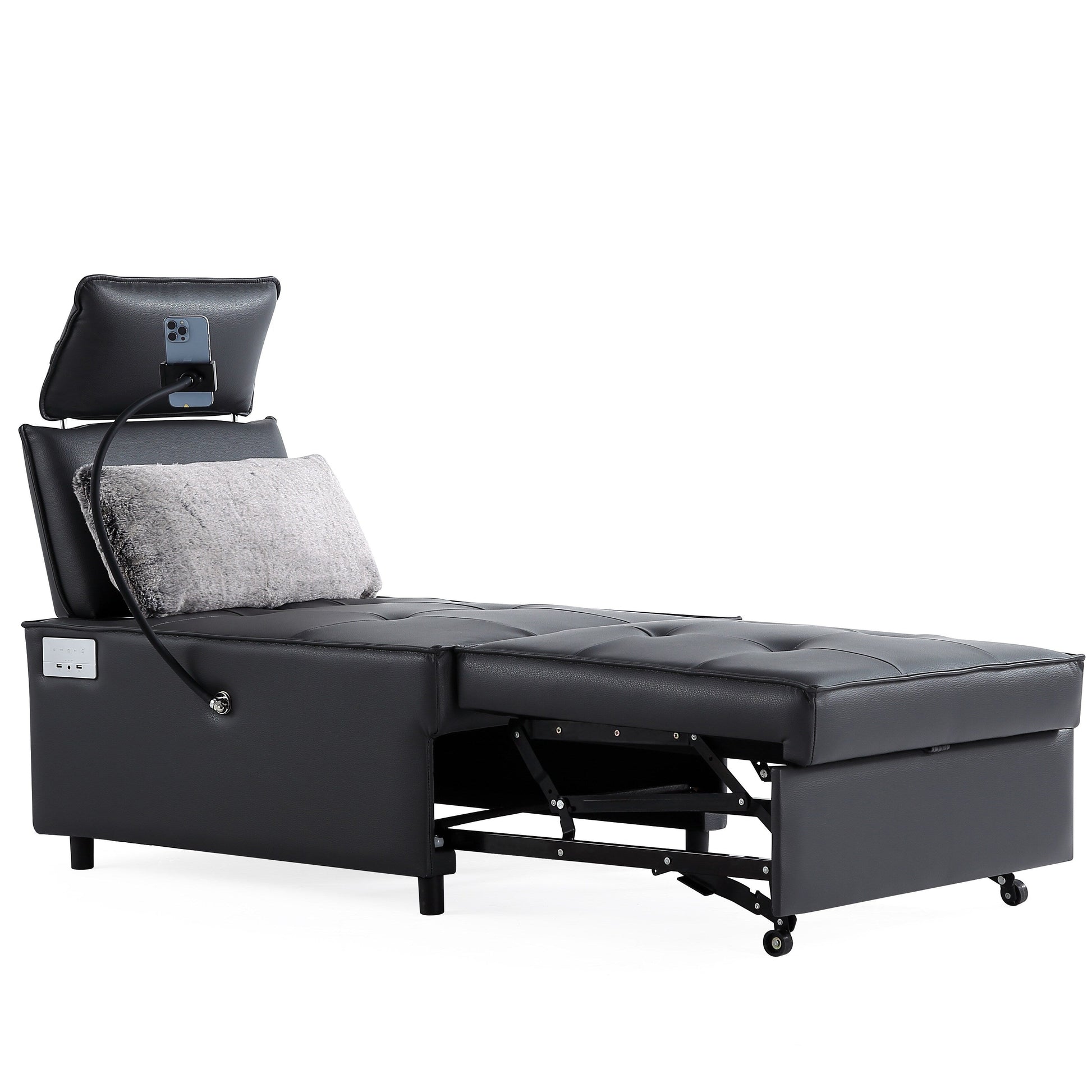 3-in-1 Convertible Chair Bed Adjustable Sofa Reclining Lounge with Bluetooth Speakers, USB Ports and Soft Pillow