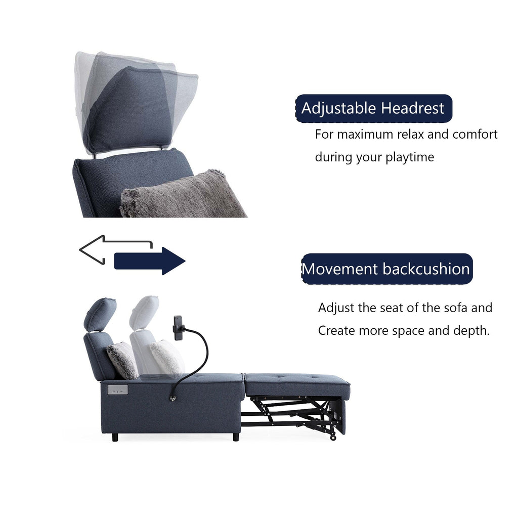 3-in-1 Convertible Chair Bed Adjustable Sofa Reclining Lounge with Bluetooth Speakers, USB Ports and Soft Pillow
