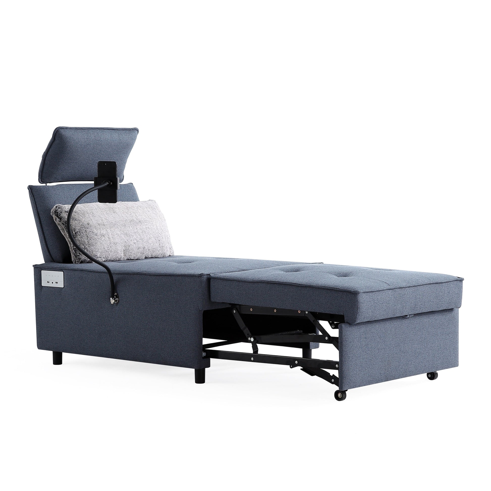 3-in-1 Convertible Chair Bed Adjustable Sofa Reclining Lounge with Bluetooth Speakers, USB Ports and Soft Pillow