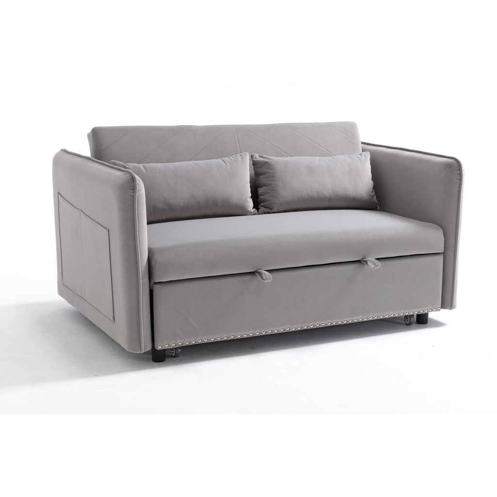 Canapé-lit convertible 3 en 1, canapé-futon, canapé-lounge 2 places avec 2 coussins, ports USB et poches latérales.