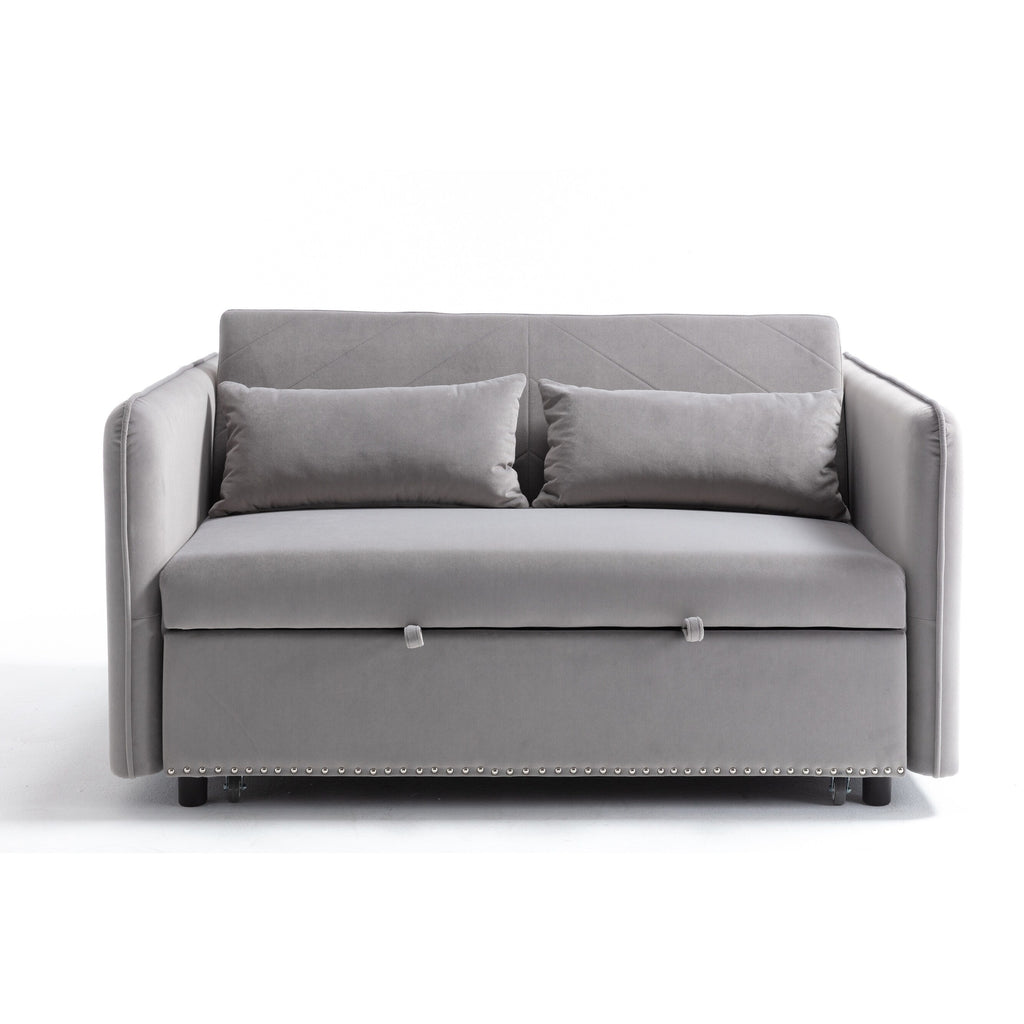 Canapé-lit convertible 3 en 1, canapé-futon, canapé-lounge 2 places avec 2 coussins, ports USB et poches latérales.