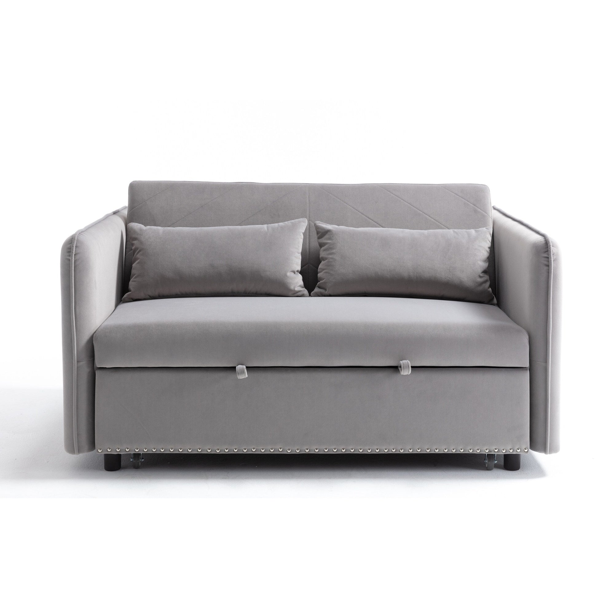 Canapé-lit convertible 3 en 1, canapé-futon, canapé-lounge 2 places avec 2 coussins, ports USB et poches latérales.