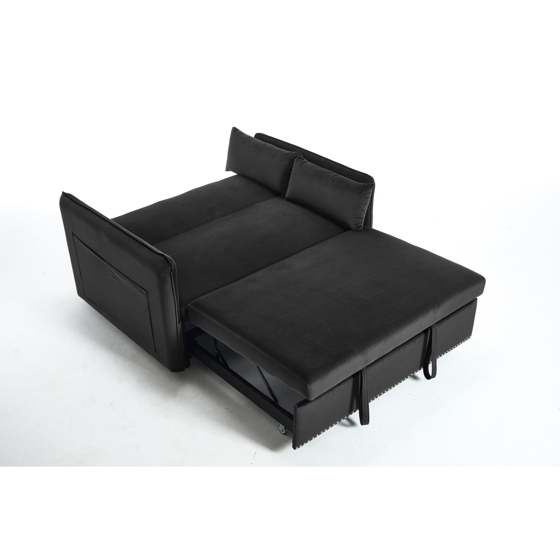 Canapé-lit convertible 3 en 1, canapé-futon, canapé-lounge 2 places avec 2 coussins, ports USB et poches latérales.