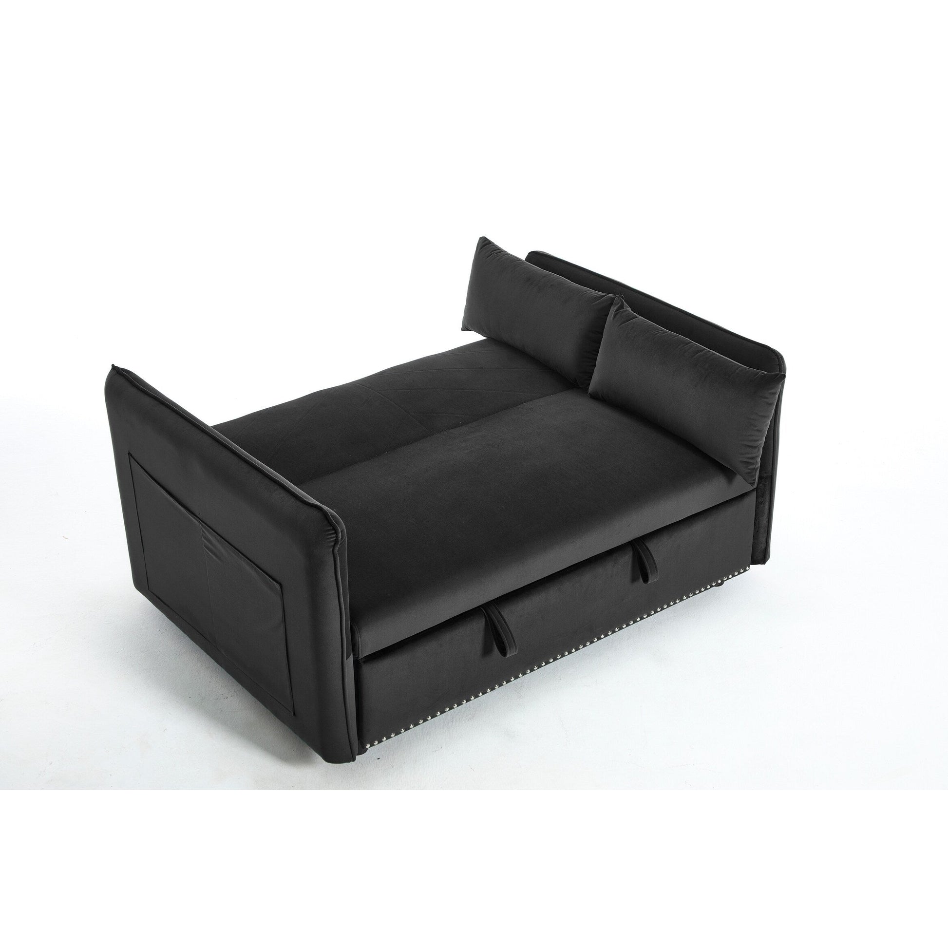 Canapé-lit convertible 3 en 1, canapé-futon, canapé-lounge 2 places avec 2 coussins, ports USB et poches latérales.