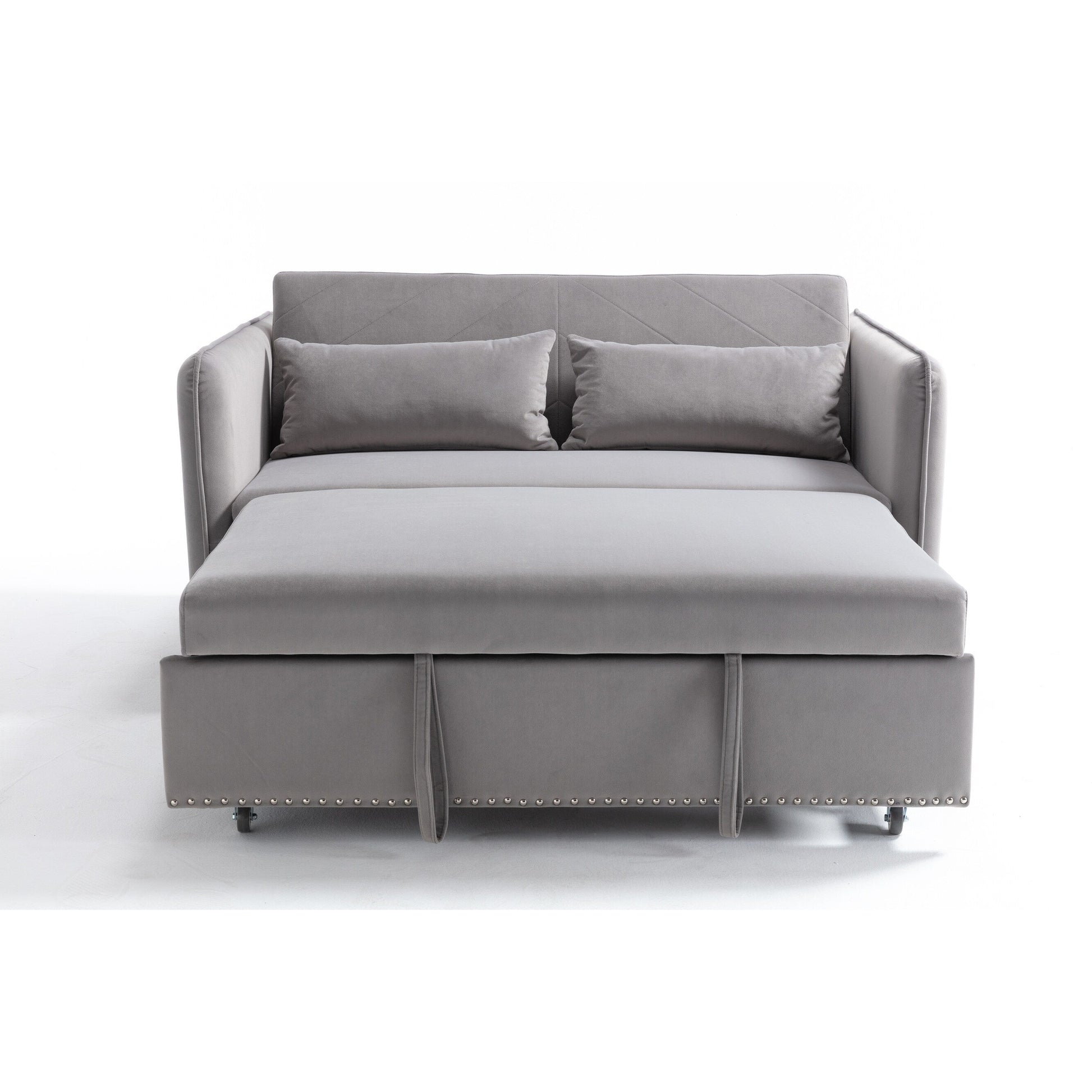 Canapé-lit convertible 3 en 1, canapé-futon, canapé-lounge 2 places avec 2 coussins, ports USB et poches latérales.