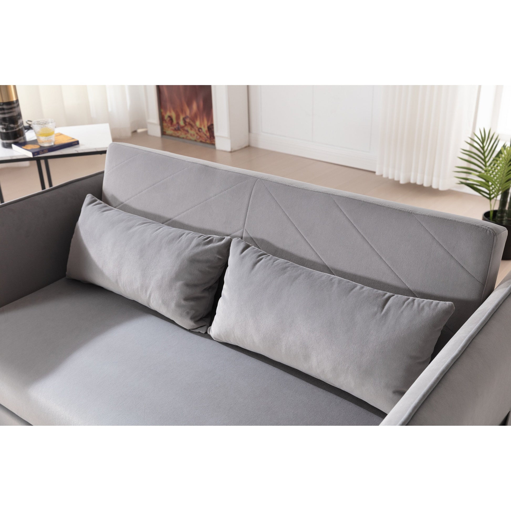 Canapé-lit convertible 3 en 1, canapé-futon, canapé-lounge 2 places avec 2 coussins, ports USB et poches latérales.