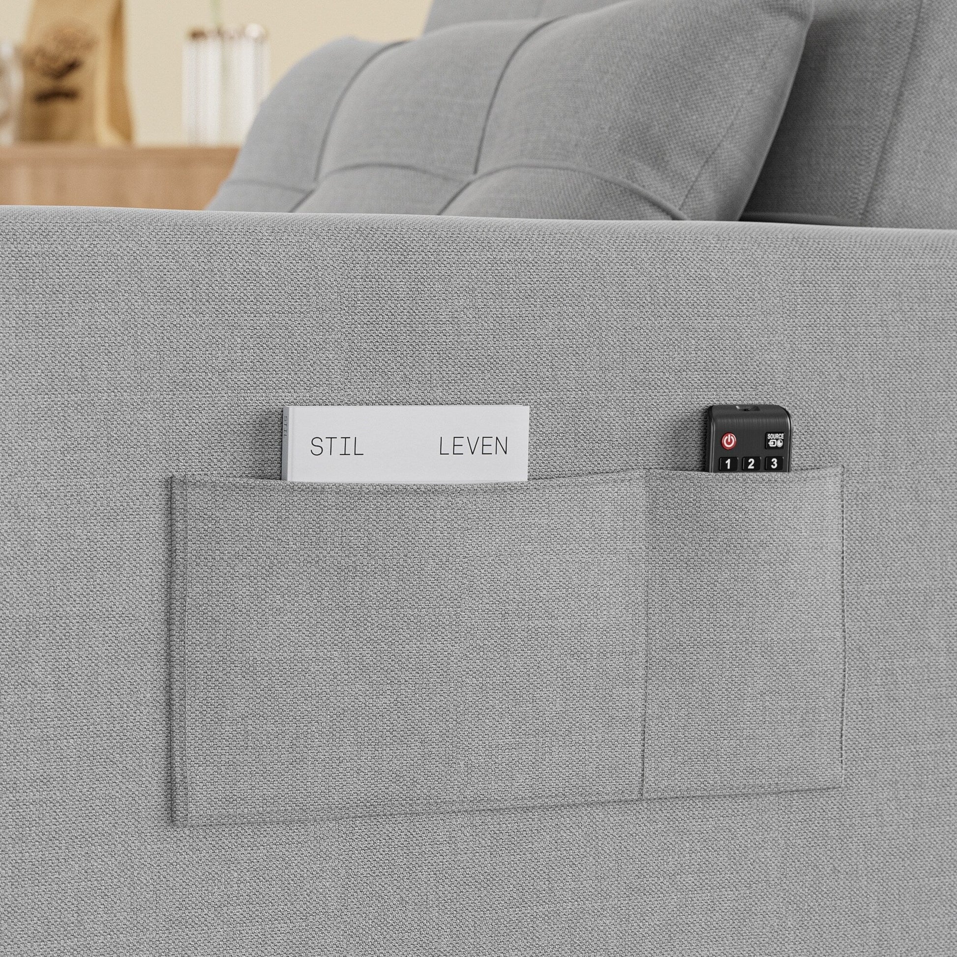 Canapé-lit escamotable 3-en-1, fauteuil convertible, inclinable, pliable et recouvert de tissu.