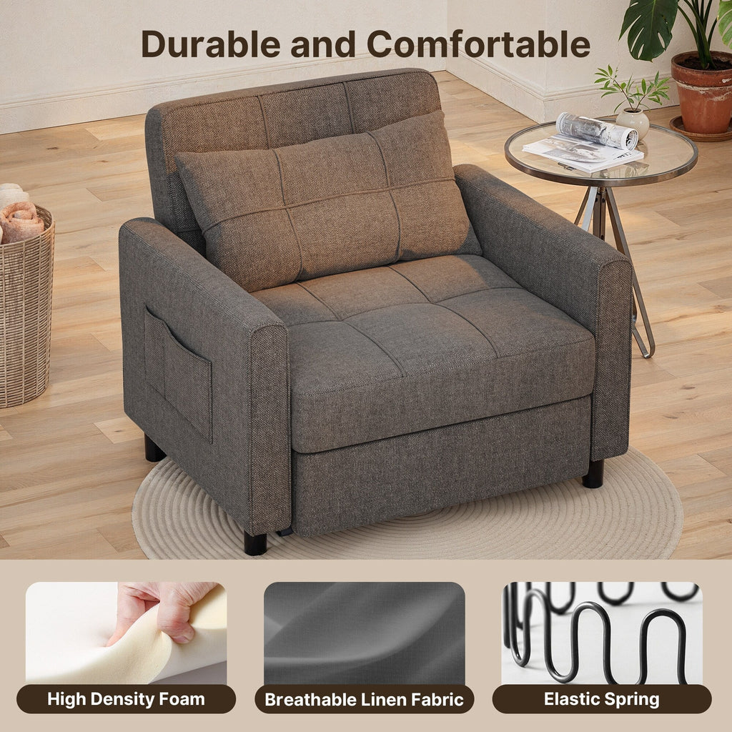 Canapé-lit escamotable 3-en-1, fauteuil convertible, inclinable, pliable et recouvert de tissu.