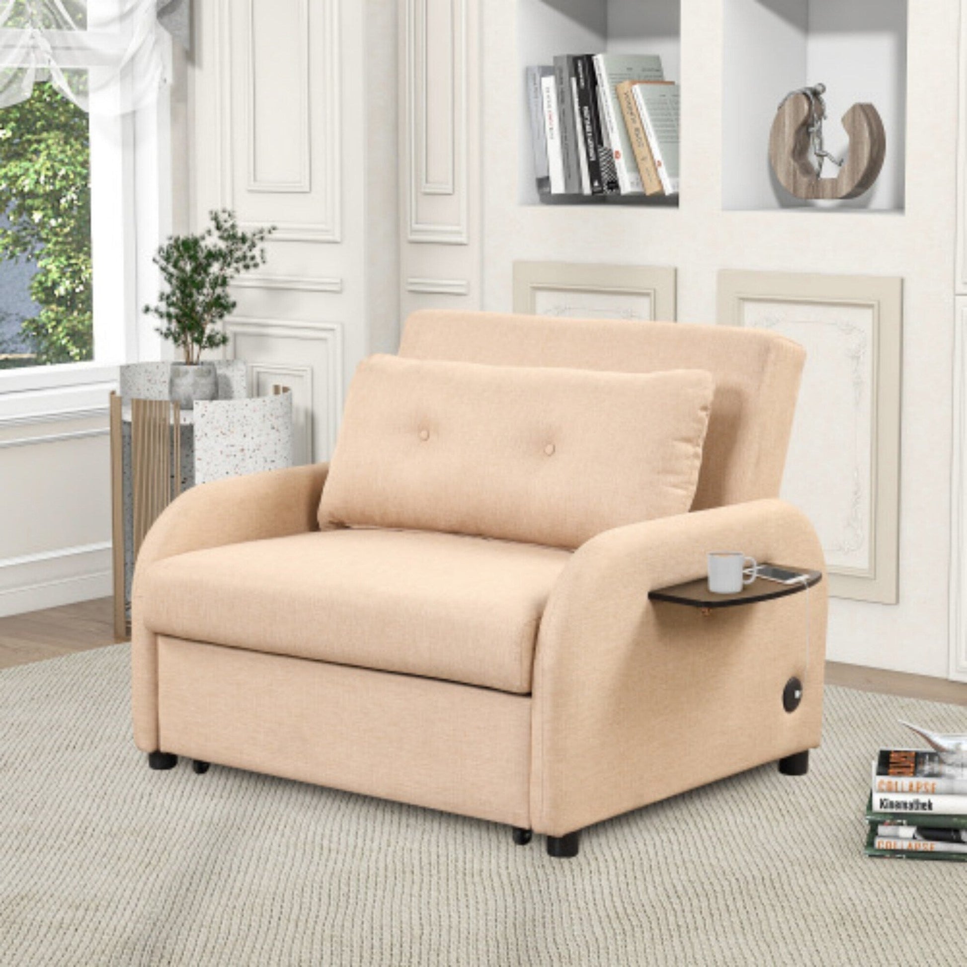 Canapé-lit 3-en-1 avec table d'appoint rabattable et ports USB de Harper&amp;Bright Designs