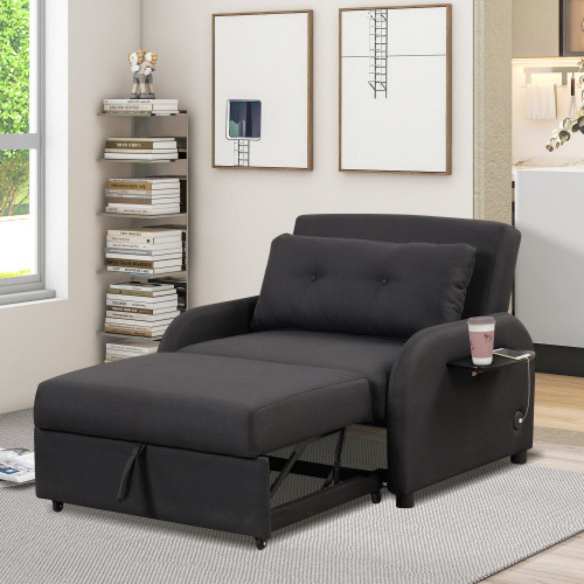 Canapé-lit 3-en-1 avec table d'appoint rabattable et ports USB de Harper&amp;Bright Designs