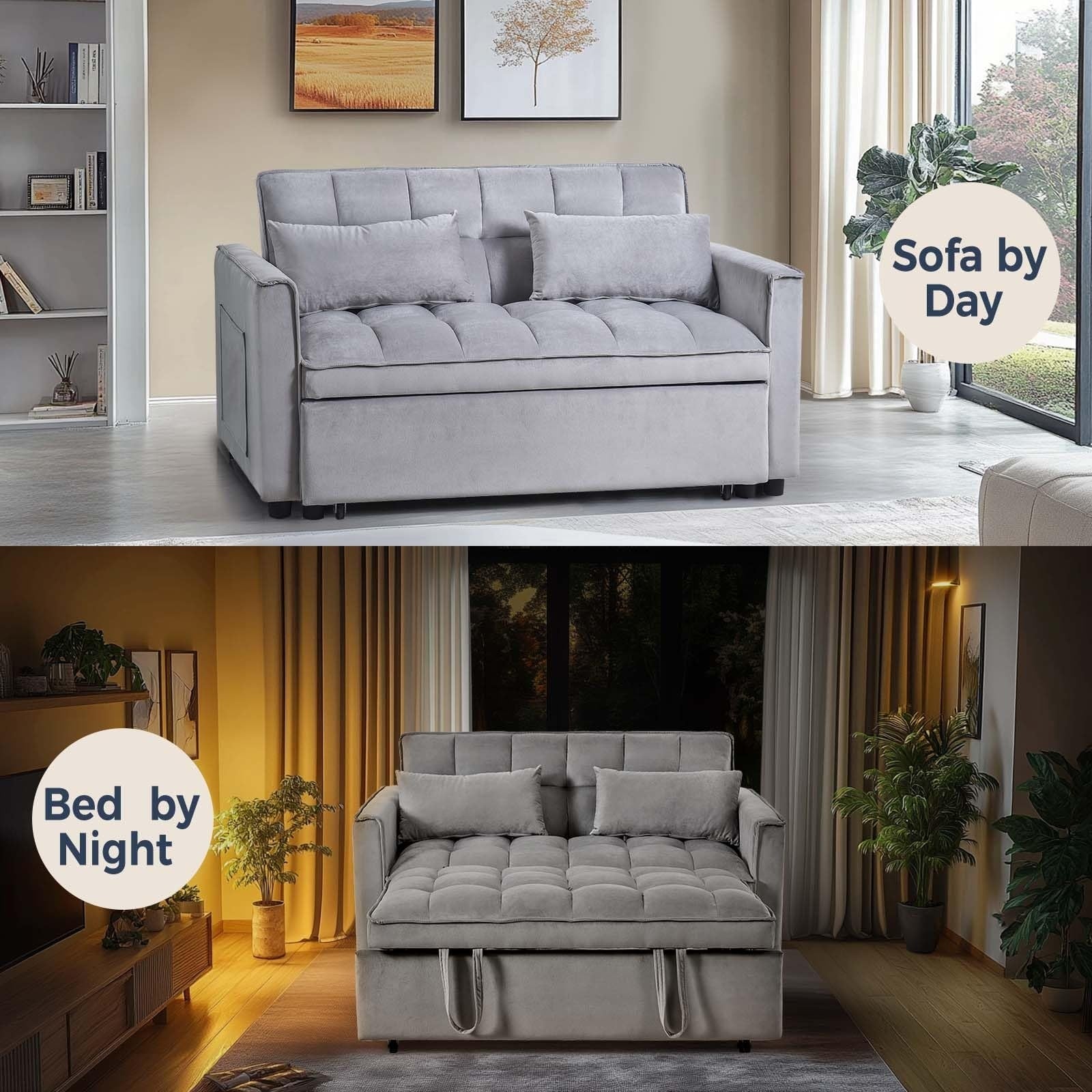 Canapé-lit en velours 3 en 1 avec dossier réglable