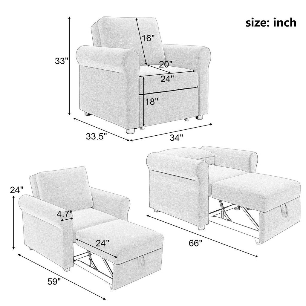 Canapé-lit 3-en-1, chaise convertible, chaise de repos, canapé, fauteuil