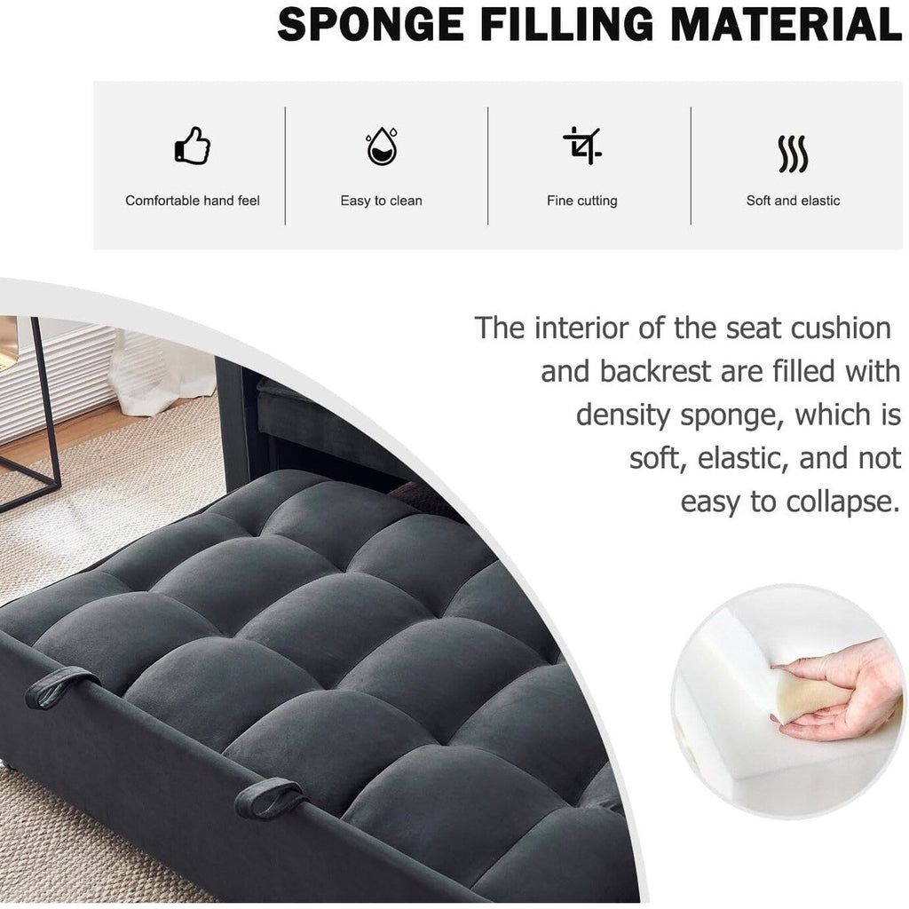 Canapé-lit 3-en-1 en velours - Couchage extensible avec dossier, accoudoirs et poches de rangement réglables pour le salon