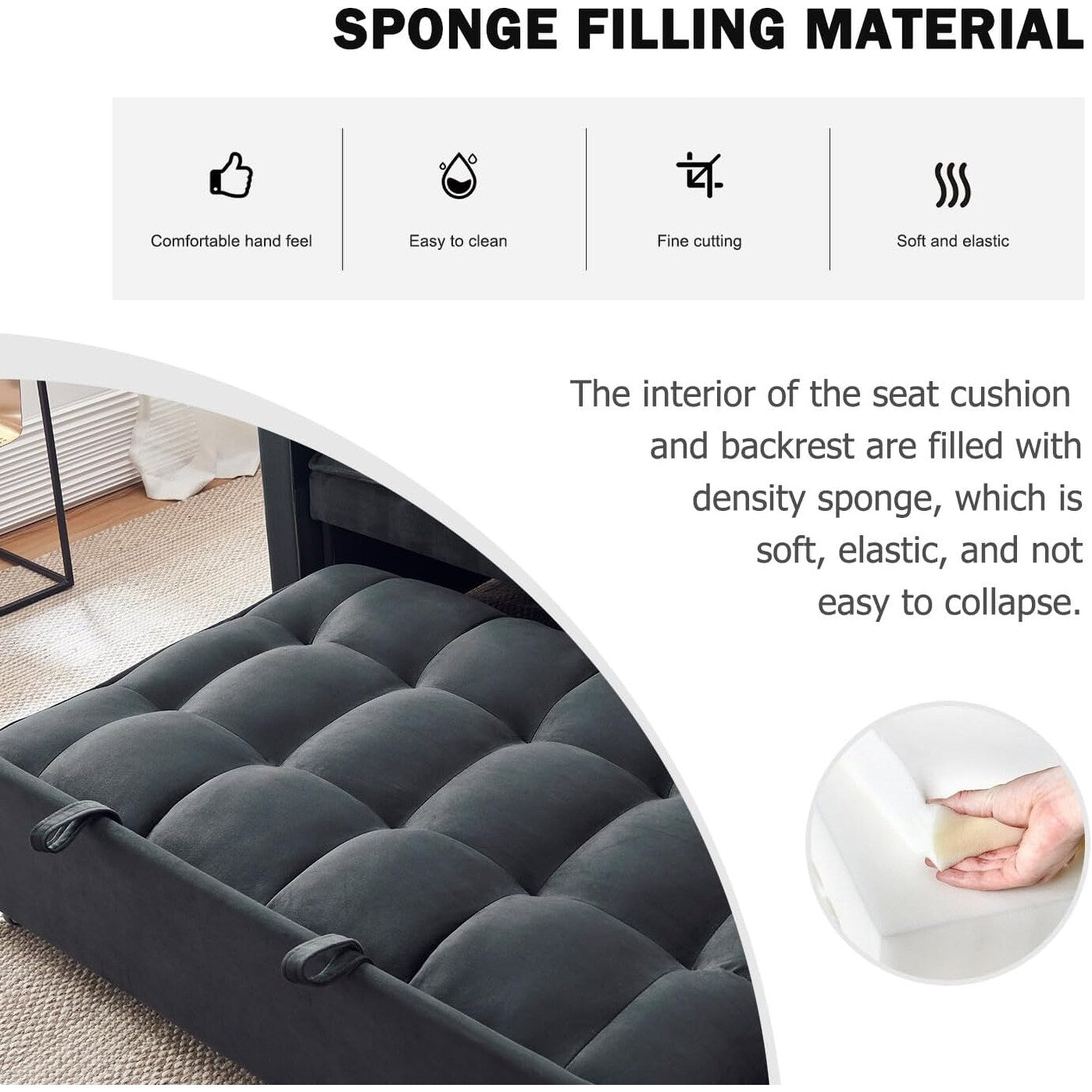 Canapé-lit 3-en-1 en velours - Couchage extensible avec dossier, accoudoirs et poches de rangement réglables pour le salon