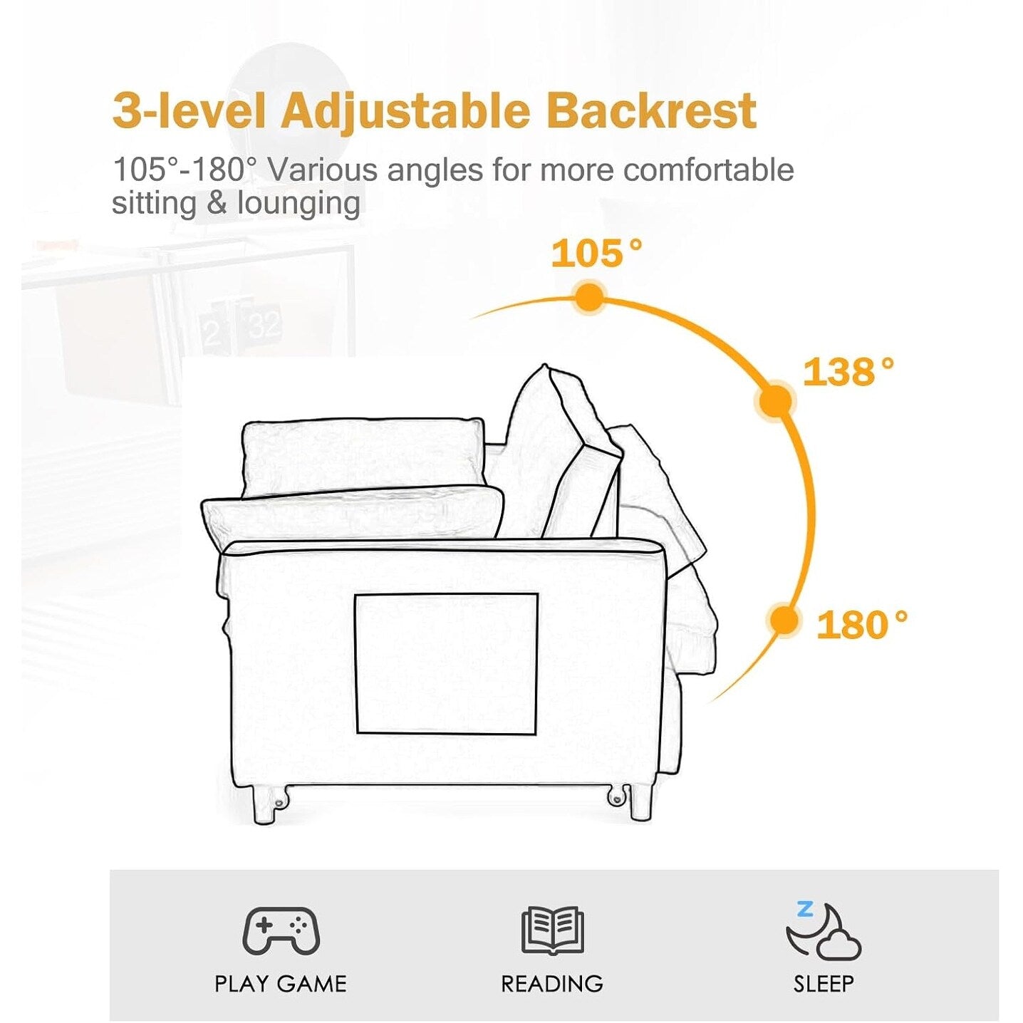 Canapé-lit 3-en-1 en velours - Couchage extensible avec dossier, accoudoirs et poches de rangement réglables pour le salon