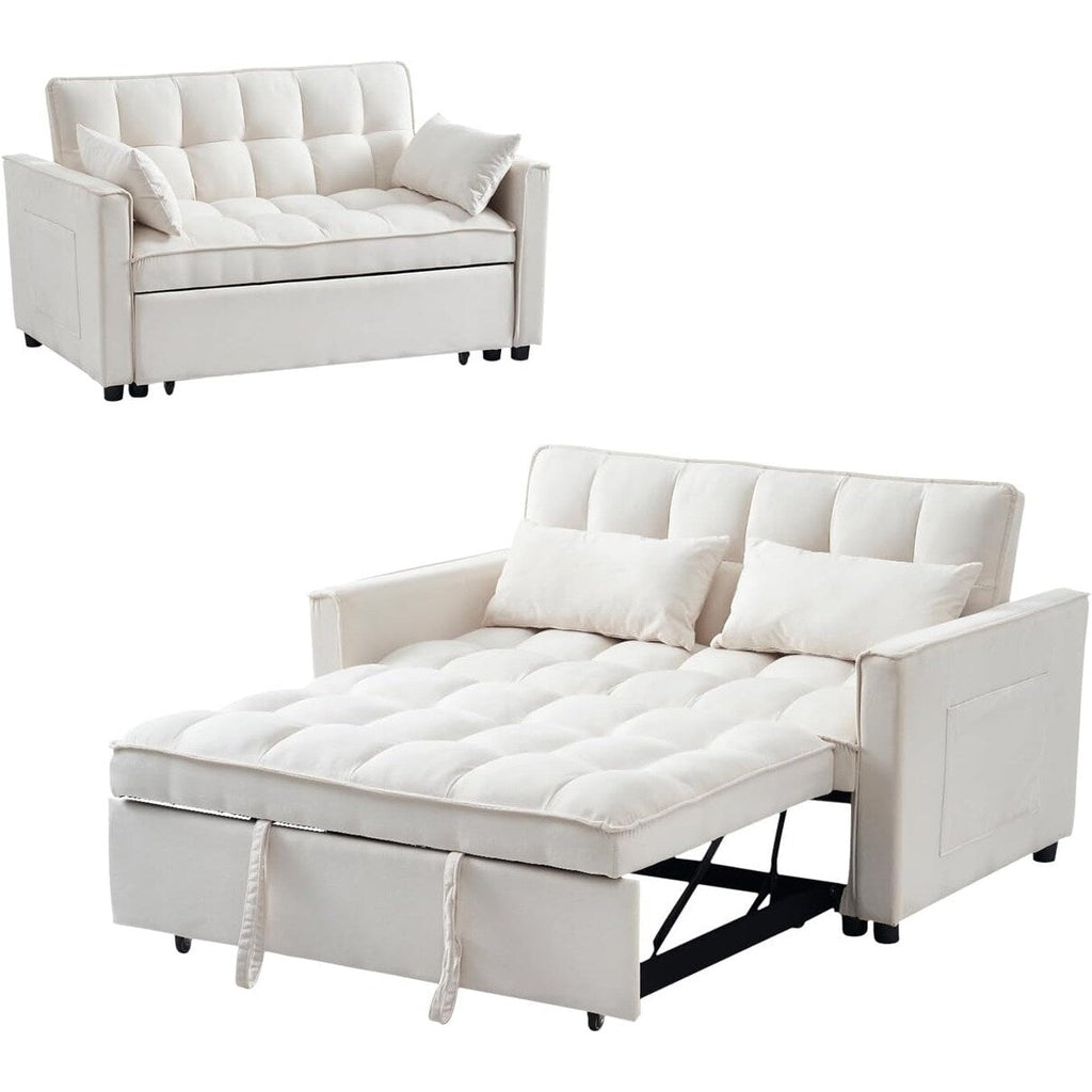 Canapé-lit 3-en-1 en velours - Couchage extensible avec dossier, accoudoirs et poches de rangement réglables pour le salon