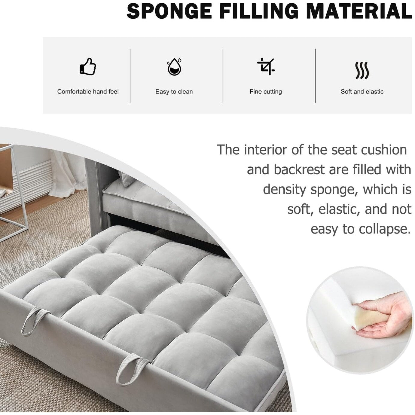 Canapé-lit 3-en-1 en velours - Couchage extensible avec dossier, accoudoirs et poches de rangement réglables pour le salon