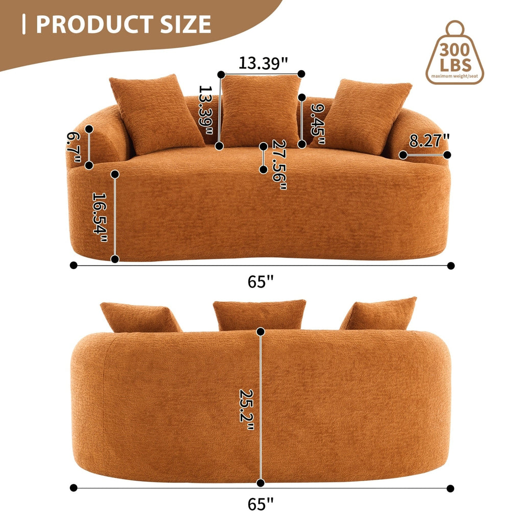 Canapé 2 places compact et incurvé en chenille 30D, sans assemblage, avec mousse à compression intégrale.