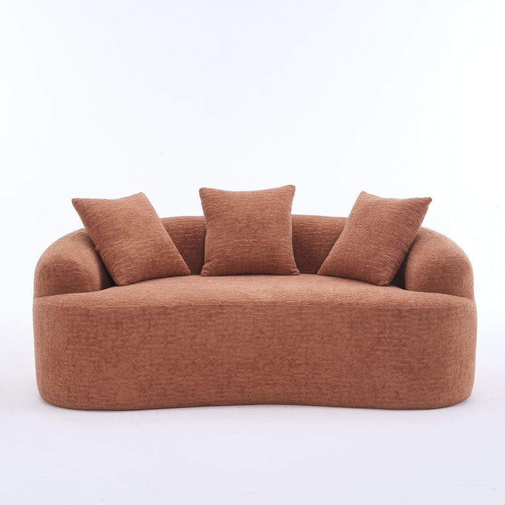 Canapé 2 places compact et incurvé en chenille 30D, sans assemblage, avec mousse à compression intégrale.