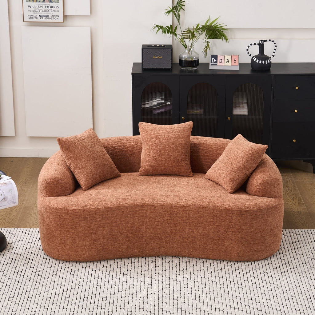 Canapé 2 places compact et incurvé en chenille 30D, sans assemblage, avec mousse à compression intégrale.